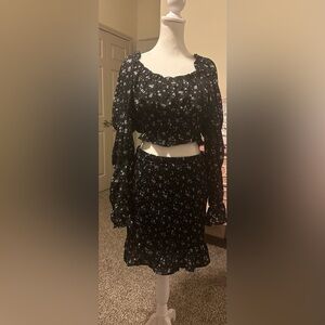 Floral Black Skirt and off shoulder top set